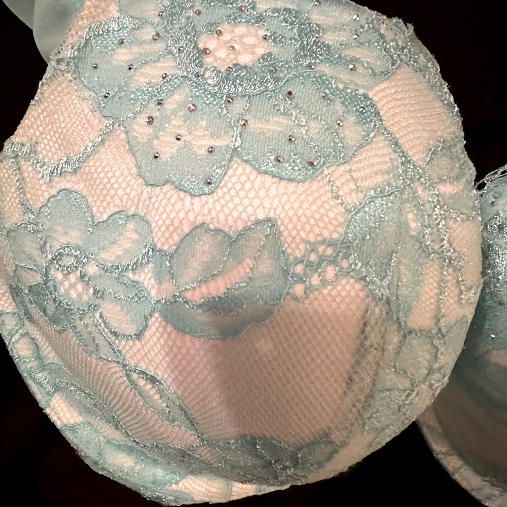 Aqua/cream VS bra w/ embellishments.